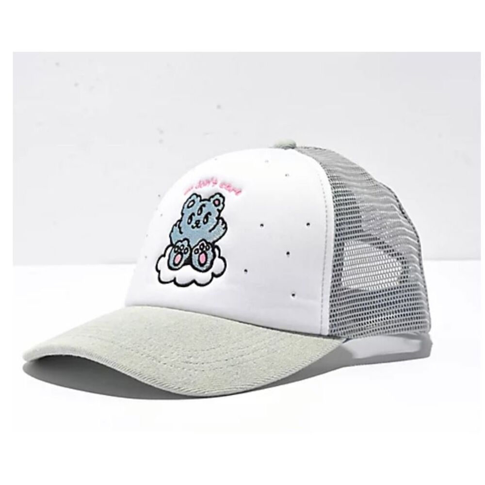 A.LAB Eye Don't Care Trucker Hat Cap Embroidered Teddy Bear with Rhinestones y2k